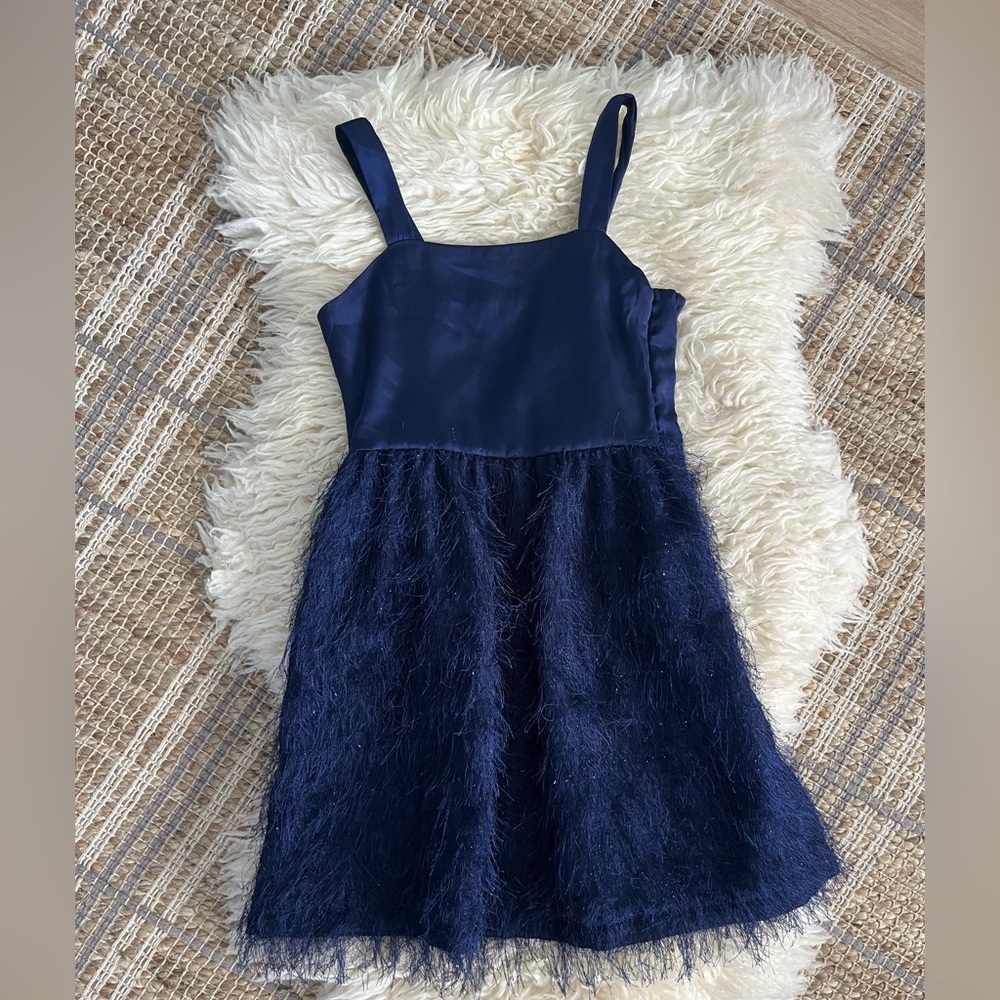 Gap Kids navy dress, silk with textured shimmery skirt, size 8